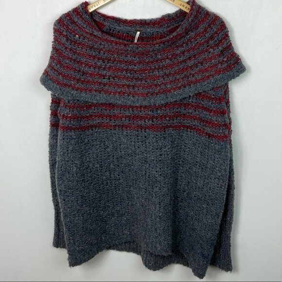 Free People Mohair Wool Linen Knit Engineer Sweater Grey Cowl Neck Fair‎ Isle XS - Picture 12 of 13